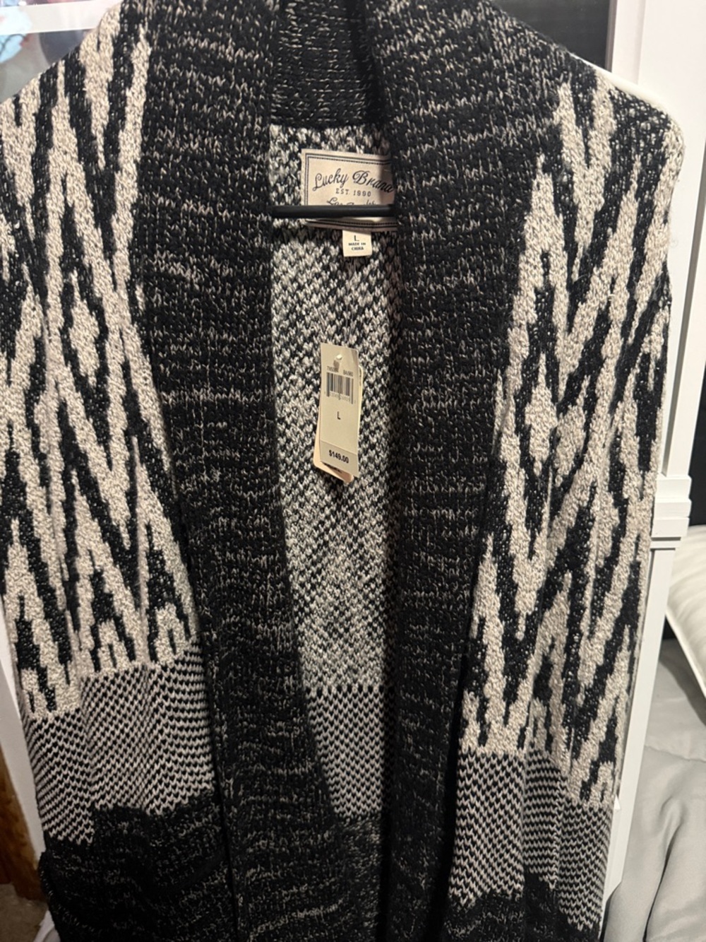 Lucky Brand Black & Cream Open Knit Cardigan